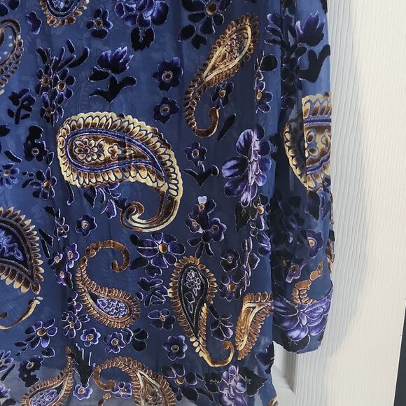 Paparazzi Women's Sheer Velvet 3/4 Sleeve Blouse Size Med Floral Paisley Hi-Low - Picture 3 of 10